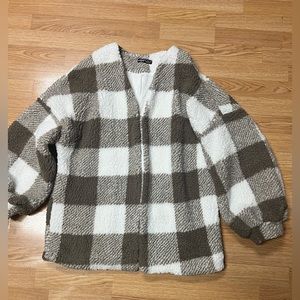 Shein Buffalo plaid coat size large cream and tan/brown in color